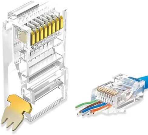 موصل RJ45 Cat6 Cat5 ينتهي بمنفذ إيثرنت 8P8C مطلي بالذهب من خلال القابس (100 قطعة) in Kuwait