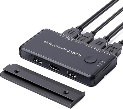 محدد مفتاح KVM، مفتاح Dacimora HDMI وUSB، شارك 1 طابعة ماوس لوحة مفاتيح شاشة عالية الدقة بين قطعتين، يدعم 4k@60hz، مع كابلين USB و2 كابل HDMI وممر منزلق in Kuwait