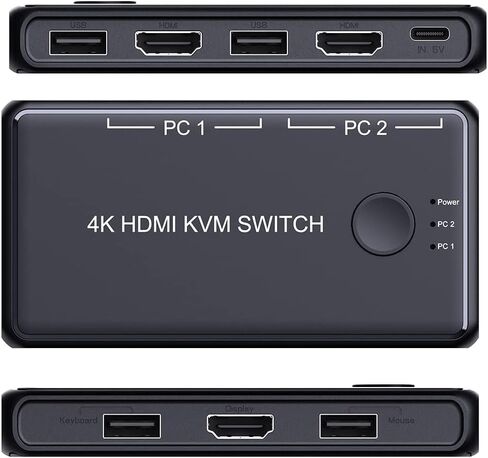 محدد مفتاح KVM، مفتاح Dacimora HDMI وUSB، شارك 1 طابعة ماوس لوحة مفاتيح شاشة عالية الدقة بين قطعتين، يدعم 4k@60hz، مع كابلين USB و2 كابل HDMI وممر منزلق in Kuwait