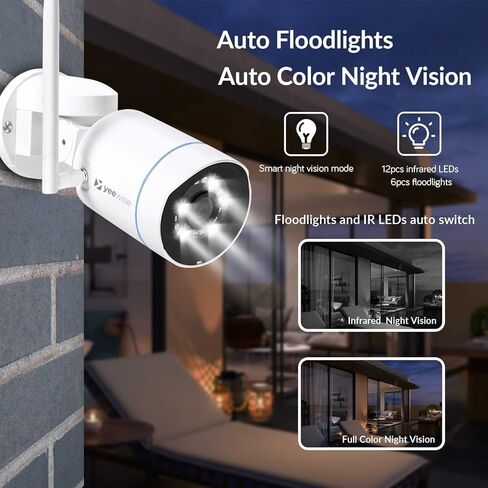 yeewise [PTZ Rotate & Auto Track] 3MP Pan Tilt Wireless Security Camera Outdoor with 2-Way Audio, Color Night Vision, Auto Floodlights & Siren Alarm, AC Powered in Kuwait