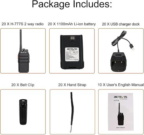 Retevis H-777S Walkie Talkies with Earpieces,Two Way Radios Long Range,Rechargeable 2 Way Radio,Business Security Factory Warehouse Workshop(20 Pack) in Kuwait