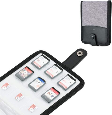 جراب محفظة لبطاقات الذاكرة لـ 18 بطاقة SD SDHC SDXC أو TF Micro SD أو Nintendo Switch NS مع ورق ملاحظات وملصقات أرقام سهلة تنظيم البطاقات - رمادي in Kuwait