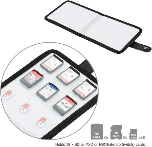 جراب محفظة لبطاقات الذاكرة لـ 18 بطاقة SD SDHC SDXC أو TF Micro SD أو Nintendo Switch NS مع ورق ملاحظات وملصقات أرقام سهلة تنظيم البطاقات - رمادي in Kuwait