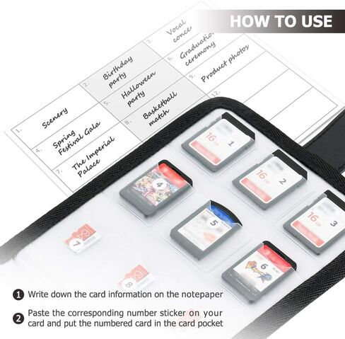 جراب محفظة لبطاقات الذاكرة لـ 18 بطاقة SD SDHC SDXC أو TF Micro SD أو Nintendo Switch NS مع ورق ملاحظات وملصقات أرقام سهلة تنظيم البطاقات - رمادي in Kuwait