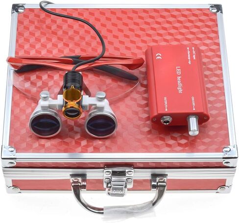 EustomA 3.5X Binocular Loupes+5W LED Headlight Clip-on Type with Optics Filter with Aluminum Box DY-008 (Blue) in Kuwait