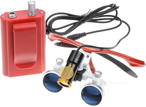 EustomA 3.5X Binocular Loupes+5W LED Headlight Clip-on Type with Optics Filter with Aluminum Box DY-008 (Blue) in Kuwait