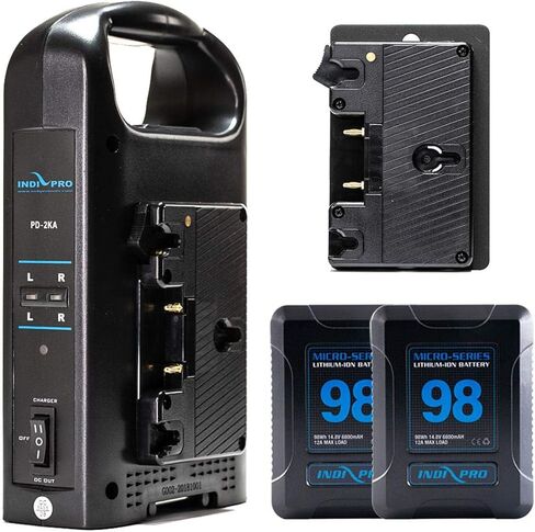 مجموعة بطارية IndiPRO 2X Micro-Series 98Wh Gold Mount Li-Ion لكاميرا Blackmagic URSA، تتضمن شاحن بطارية مزدوج ولوحة بطارية in Kuwait