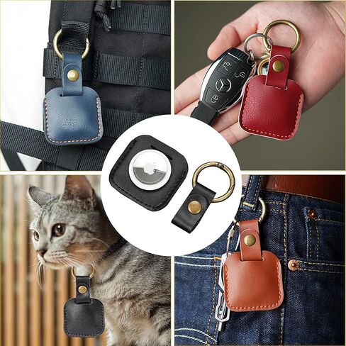 VIPERADE PJ24 AirTag حامل، 4 عبوات من جلد البولي يوريثان لتتبع Apple AirTag، حافظة AirTag لسلسلة المفاتيح مع حلقة مفاتيح مضادة للفقدان، غطاء حماية AirTag، مناسب لطوق الكلاب والقطط (متعدد الألوان) in Kuwait