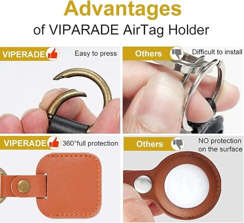 VIPERADE PJ24 AirTag حامل، 4 عبوات من جلد البولي يوريثان لتتبع Apple AirTag، حافظة AirTag لسلسلة المفاتيح مع حلقة مفاتيح مضادة للفقدان، غطاء حماية AirTag، مناسب لطوق الكلاب والقطط (متعدد الألوان) in Kuwait