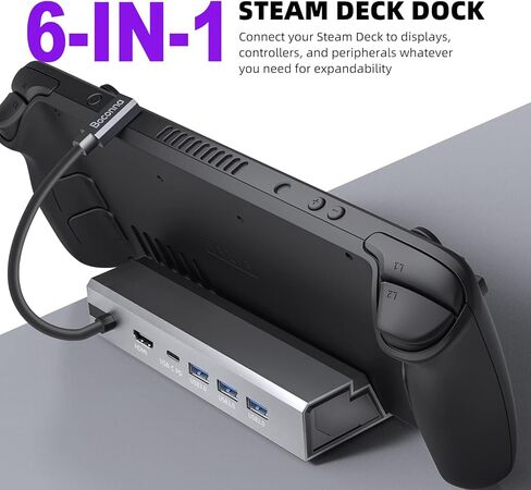 محطة إرساء Boconna Steam Deck: HDMI 2.0 4K@60 هرتز، 3 منافذ USB-A 3.1، وشحن USB-C كامل السرعة 100 وات، متوافق مع صمام Steam Deck، والمحول، والكمبيوتر اللوحي in Kuwait