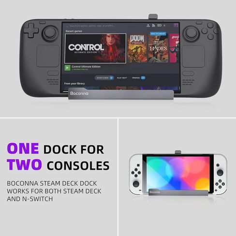 محطة إرساء Boconna Steam Deck: HDMI 2.0 4K@60 هرتز، 3 منافذ USB-A 3.1، وشحن USB-C كامل السرعة 100 وات، متوافق مع صمام Steam Deck، والمحول، والكمبيوتر اللوحي in Kuwait