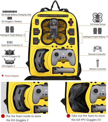 حافظة حماية صلبة محمولة من فلايكيست، شنطة ظهر احترافية مقاومة للماء للسفر متوافقة مع طائرة دي جيه اي افاتا بدون طيار ونظارات دي جيه اي 2/دي جيه اي اف بي في 2 والمزيد من ملحقات كومبو, أسود in Kuwait