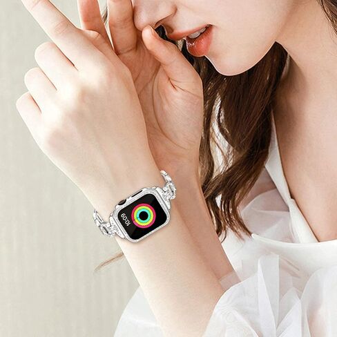 Invoibler متوافق مع سوار ساعة Apple مقاس 40 مم 44 مم مع غطاء واقٍ من حجر الراين، حزام معصم معدني بديل للنساء والفتيات مع قطعتين من الألماس اللامع من البولي كربونات لسلسلة iWatch 6/5/4 in Kuwait