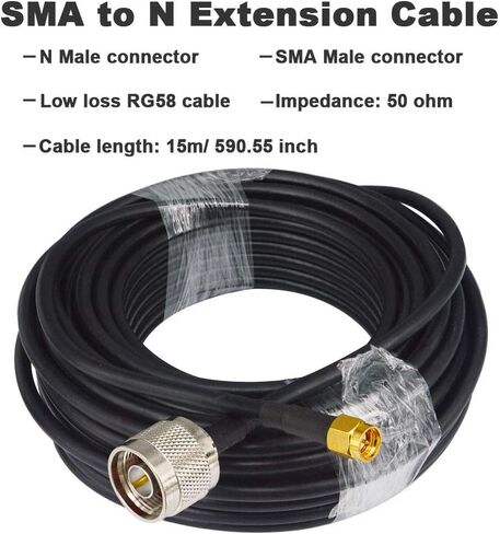 Ultra Flexible SMA to N Cable 15-Meter(49.2 Ft) Low Loss RG58 N Male to SMA Male Antenna RF Coaxial Cable and Two-Way Radio Applications Pure Copper 50 ohm for 3G/4G/LTE/ADS-B/Ham/WiFi/RF Radio in Kuwait