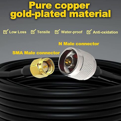 Ultra Flexible SMA to N Cable 15-Meter(49.2 Ft) Low Loss RG58 N Male to SMA Male Antenna RF Coaxial Cable and Two-Way Radio Applications Pure Copper 50 ohm for 3G/4G/LTE/ADS-B/Ham/WiFi/RF Radio in Kuwait