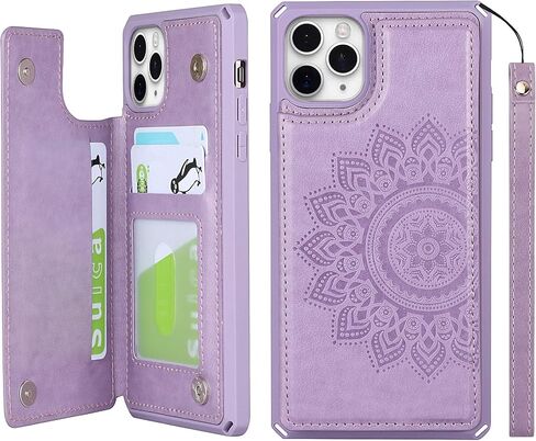 iCoverCase Compatible with iPhone 11 Pro 5.8 Inch Wallet Phone Case with Card Holder for Women, RFID Blocking Embossed PU Leather Wrist Strap Case (Heart Purple) in Saudi Arabia