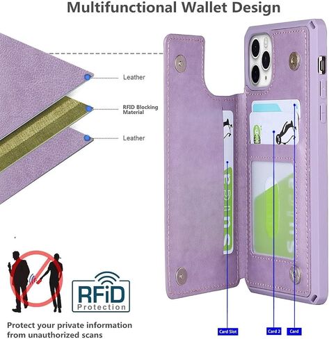 iCoverCase Compatible with iPhone 11 Pro 5.8 Inch Wallet Phone Case with Card Holder for Women, RFID Blocking Embossed PU Leather Wrist Strap Case (Heart Purple) in Saudi Arabia