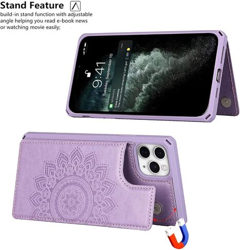 iCoverCase Compatible with iPhone 11 Pro 5.8 Inch Wallet Phone Case with Card Holder for Women, RFID Blocking Embossed PU Leather Wrist Strap Case (Heart Purple) in Saudi Arabia