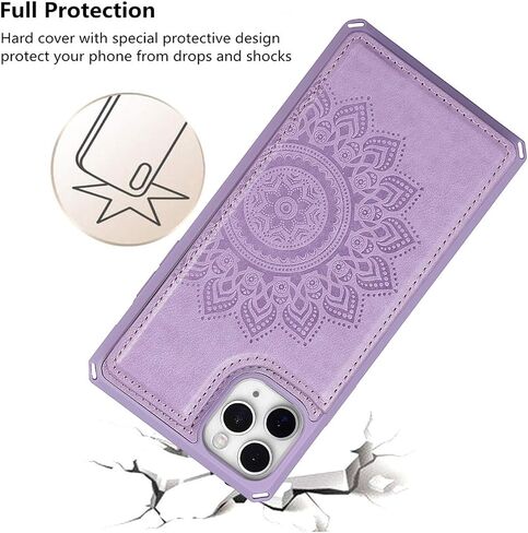 iCoverCase Compatible with iPhone 11 Pro 5.8 Inch Wallet Phone Case with Card Holder for Women, RFID Blocking Embossed PU Leather Wrist Strap Case (Heart Purple) in Saudi Arabia