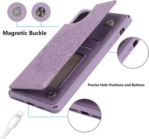 iCoverCase Compatible with iPhone 11 Pro 5.8 Inch Wallet Phone Case with Card Holder for Women, RFID Blocking Embossed PU Leather Wrist Strap Case (Heart Purple) in Saudi Arabia