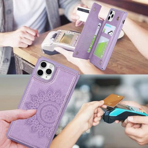 iCoverCase Compatible with iPhone 11 Pro 5.8 Inch Wallet Phone Case with Card Holder for Women, RFID Blocking Embossed PU Leather Wrist Strap Case (Heart Purple) in Saudi Arabia