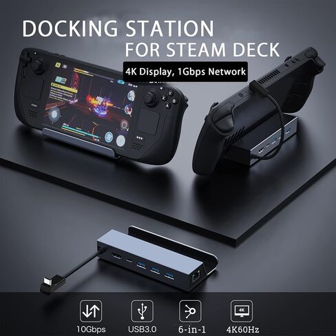 Docking Station for Steam Deck, HBAVLINK 6-in-1 Steam Deck Dock with HDMI 2.0 4K 60Hz, 3X USB 3.0, Gigabit Ethernet in Kuwait