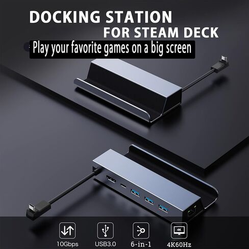 Docking Station for Steam Deck, HBAVLINK 6-in-1 Steam Deck Dock with HDMI 2.0 4K 60Hz, 3X USB 3.0, Gigabit Ethernet in Kuwait