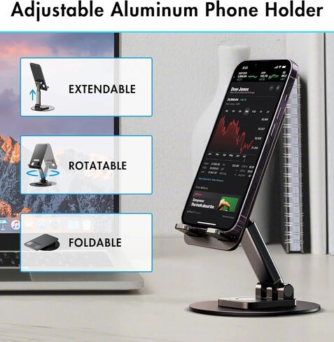 حامل الهاتف الخليوي Innoc، حامل هاتف قابل للتعديل للمكتب، حامل هاتف سميك مناسب للحافظة، حامل iPhone أطول متوافق مع جميع الهواتف المحمولة، iPad، الكمبيوتر اللوحي باللون الأبيض in Kuwait