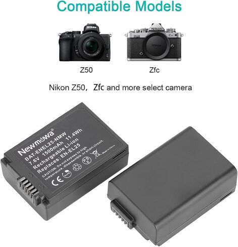 بطارية بديلة Newmowa EN-EL25 (عبوتان) ومجموعة شاحن USB مزدوج لكاميرات Nikon EN-EL25 وEN-EL25a و4241 وNikon MH-32 وكاميرا Nikon Z Series Z50 Z 50 in Kuwait