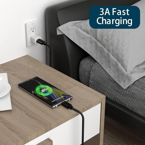 كابل USB C 3A شحن سريع 1 قدم، سلك شاحن USB A إلى النوع C، متوافق مع Samsung Galaxy S10 S10+ / Note 10 9 8، LG V50 V40 G8 G7 والمزيد - أسود in Kuwait