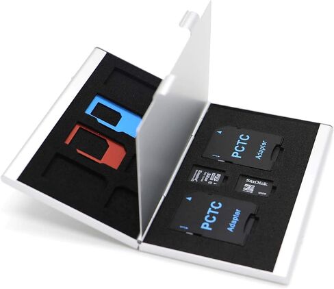 Portable Aluminum Memory Card Case Carrying Holder for SD MicroSD Micro SDXC SDHC TF card Cell Phone 4G/5G Micro SIM/SIM Card with 3M Adhesive Matrix Skin and Soft EVA Foam Inserts for Good Protection in Saudi Arabia