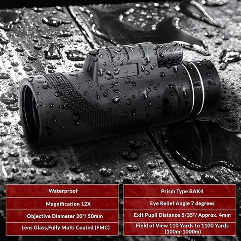 أحادي العين بتأثير قوي، نطاق أحادي العين مدمج، تلسكوب أحادي عالي الطاقة، تكبير أحادي العين للبالغين. عدسة تكبير 12x، عالية الوضوح مع عدسة متعددة الطبقات، حقيبة حمل in Kuwait