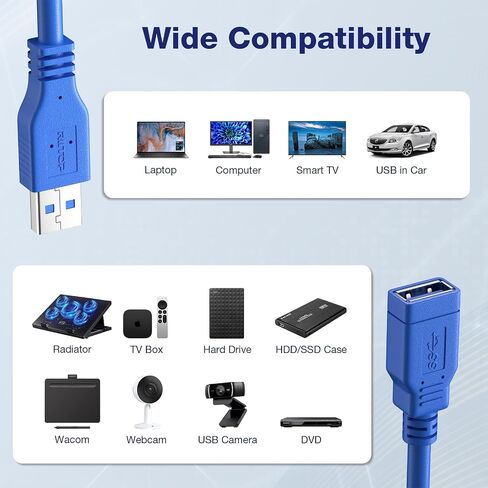 كابل تمديد RIITOP قصير USB 3.0 USB-A موسع ذكر إلى أنثى 5 جيجابت في الثانية (1FT، 2-Pack) in Kuwait