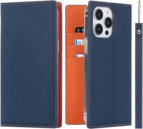 iCoverCase Compatible with iPhone 15 Wallet Case, RFID Blocking Genuine Leather Magnetic Case with Wrist Strap and Card Slots Kickstand Feature Flip Cover Case 6.1 Inch (Orange) in Saudi Arabia