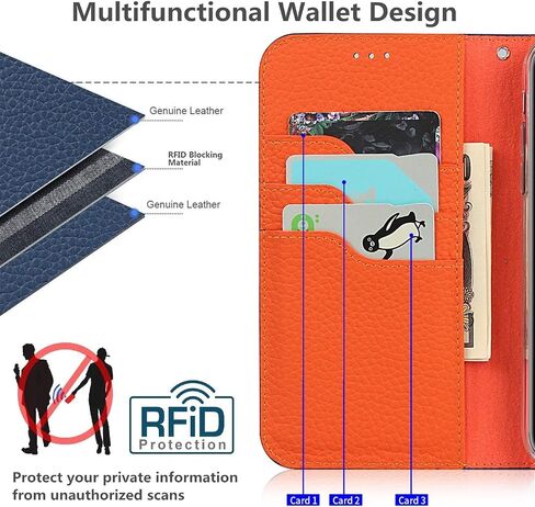 iCoverCase Compatible with iPhone 15 Wallet Case, RFID Blocking Genuine Leather Magnetic Case with Wrist Strap and Card Slots Kickstand Feature Flip Cover Case 6.1 Inch (Orange) in Saudi Arabia