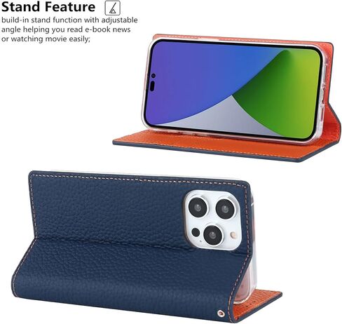 iCoverCase Compatible with iPhone 15 Wallet Case, RFID Blocking Genuine Leather Magnetic Case with Wrist Strap and Card Slots Kickstand Feature Flip Cover Case 6.1 Inch (Orange) in Saudi Arabia
