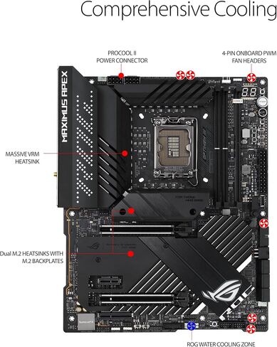 اسس لوحة ام للالعاب روج ماكسيموس Z690 ابيكس (واي فاي 6E) LGA 1700 (انتل الجيل 12) ATX (PCIe 5.0، DDR5، 24 مرحلة طاقة، DDR5، 5x M.2، منفذ الملحقات الاضافية السريع 5.0 M.2، USB 3.2 الجيل 2×2 موصل اللوحة in Saudi Arabia