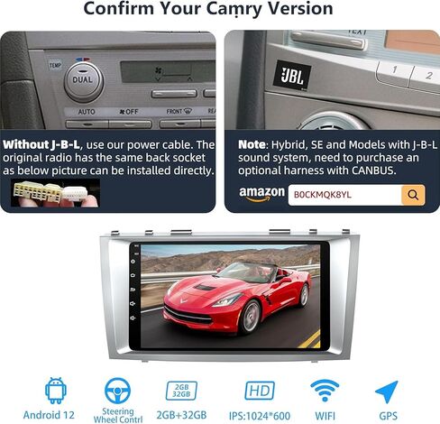 راديو سيارة Android 12 لسيارة Toyota Camry 2006-2011، ستيريو 2G+32G Camry مع Carplay لاسلكي ودعم Android التلقائي بلوتوث/التحكم الصوتي/GPS/WiFi/كاميرا احتياطية/SWC/FM، راديو IPS بشاشة تعمل باللمس 9 بوصة in Kuwait
