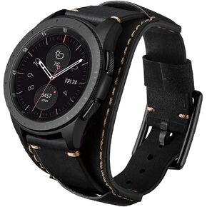 Leotop Compatible with Samsung Galaxy Watch 4 40mm 44mm/Watch 4 Classic 42mm 46mm/Galaxy Watch 42mm/Galaxy Watch 3 41mm/Active 2 40mm 44mm/Gear S2 Classic Bands 20mm Genuine Leather Cuff Strap(Brown)
