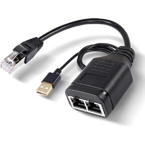 XMSJSIY RJ45 Ethernet Splitter 1 Male to 2 Female Network Adapter 8P8C LAN Internet Extension Connector Cable with USB Power Cable for Cat5/5e/6/7-2 Ports Simultaneous working-30cm/11.8inch in Saudi Arabia