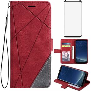 Asuwish Compatible with Samsung Galaxy S8 Wallet Case and Tempered Glass Screen Protector Leather Flip Cover Card Holder Stand Cell Phone Cases for Glaxay S 8 Gaxaly 8S Edge SM-G950U Women Men Black in Kuwait