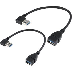 كابل تمديد USB 3.0 - زاوية يسار ويمين - ذكر إلى أنثى - حزمة من قطعتين (زاوية سوداء لأعلى وأسفل)