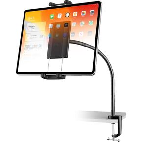 حامل الكمبيوتر اللوحي Charchendo لسرير المكتب يناسب أجهزة 4-13 بوصة، حامل هاتف بمشبك طويل الذراع مع حامل تابلت من الألومنيوم معقوف متوافق مع iPad Pro 12.9/Air/Mini، iPhone، Fire HD، Switch، Galaxy Tab in Kuwait
