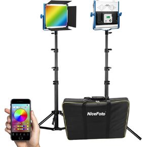 NiceFoto 2 Packs RGB LED Video Lighting Kit, 4500LM 3 Modes/360° RGB/ 2700K-6500K/ 18 Scene Effects RGB LED Lighting Panel with 2 Light Stand Kit for Video Photography, Studio, YouTube, Gaming in Kuwait