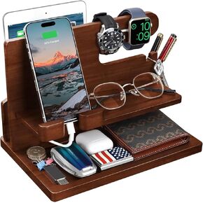 ELLESTAZ Gifts for Men, Wood Phone Docking Station, Desk Nightstand Organizer Wooden Charging Station Cell Phone Stand Bedside Organizer, Gifts Ideas for Him, Dad Gifts,Gifts for Husband Boyfriend Son in Kuwait