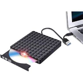 محرك أقراص DVD خارجي، نمط ماسي USB 3.0 مع منفذ من النوع C، مشغل ناسخ محرك الأقراص الضوئية النحيف المحمول وكاتب أقراص CD DVD +/- RW ROM متوافق مع الكمبيوتر المحمول وسطح المكتب MacBook Mac Win7/8/10 Linux in Kuwait