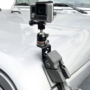 for GoPro Action Camera Mount Holder for 2018-2025 Jeep Wrangler JL 2/4 Door 4XE Gladiator JT Accessories Hood Latch Mounting Bracket 360° Adjustable Aluminum Black with Ball Mount in Kuwait