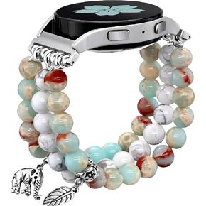 Newlibery Natural Stone Bracelet Beaded Band Women 20mm Compatible with Samsung Galaxy Watch 7/6/5/4/Active 2/4 Classic/6 Classic/5 Pro/FE 40mm 42mm 43mm 44mm 45mm 46mm 47mm in Kuwait