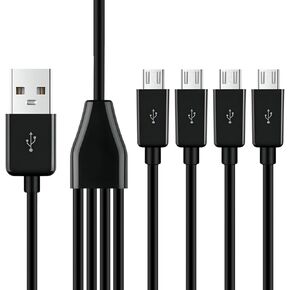 Vrllinking USB A to USB Micro Charging Cable, 4 in 1 Multi Charger Cable Micro USB Splitter Cable 4 Ports Micro USB 2.0 Male to Male Charging Cord 4 Connectors(Black 0.5M)