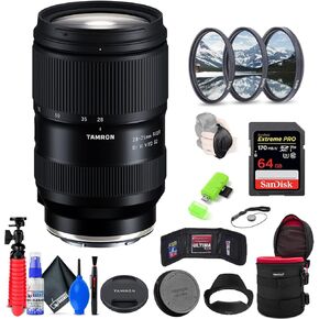 تامرون عدسة 28-75 ملم f/2.8 Di III VXD G2 لسوني E (طراز INTL) مع بطاقة SD اكستريم برو 64GB + مجموعة فلتر 67 ملم + حافظة عدسة 6 انش + محفظة بطاقة ذاكرة + حزام + مجموعة تنظيف in Kuwait
